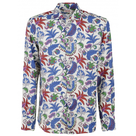 Saint Barth camicia uomo pamplona in lino con stampa floreale blu