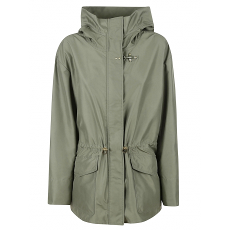 Fay parka donna con cappuccio sfoderato in popeline tecnico verde