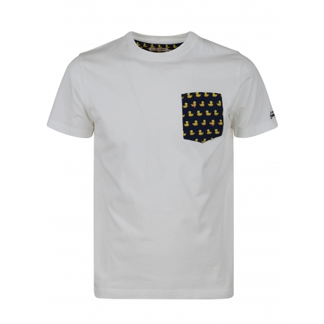 Saint Barth t-shirt uomo in cotone bianco con taschino stampa paperelle