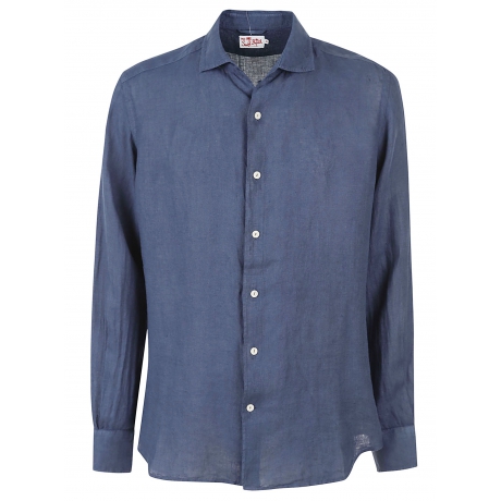 Saint Barth camicia uomo pamplona in lino blu