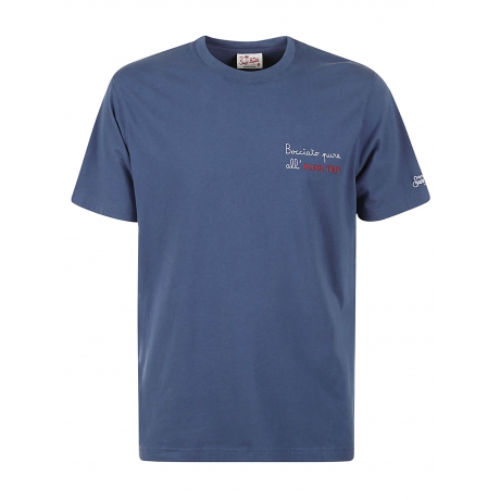 Saint Barth t-shirt uomo in cotone  blu con ricamo bocciato pure all'alcol test