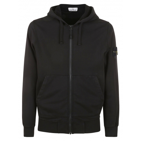 Stone Island felpa uomo con zip e cappuccio in cotone  nero