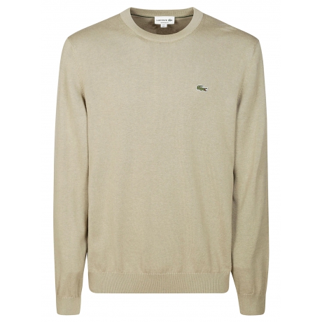 Lacoste maglia uomo beige girocollo maniche lunghe in cotone