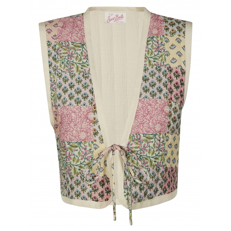 Saint Barth gilet donna imbottito con stampa patch floreale