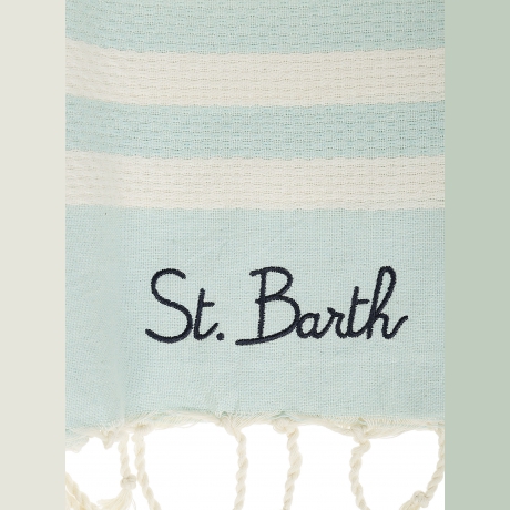 Saint Barth fouta classico a nido d'ape a righe bianche e celesti