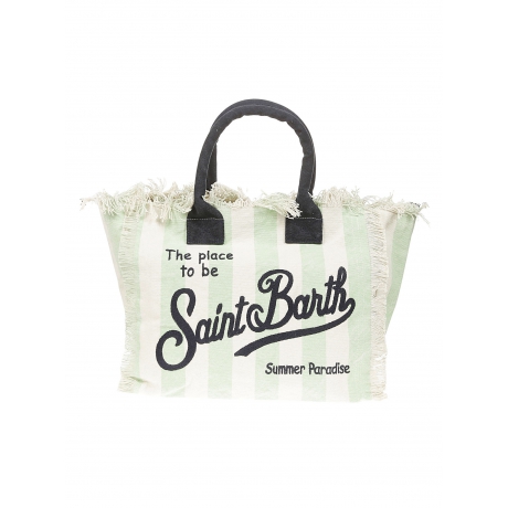 Saint Barth borsa donna vanity in tela a righe verde