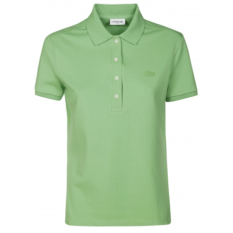 Lacoste polo donna verde in piqué di cotone stretch slim fit