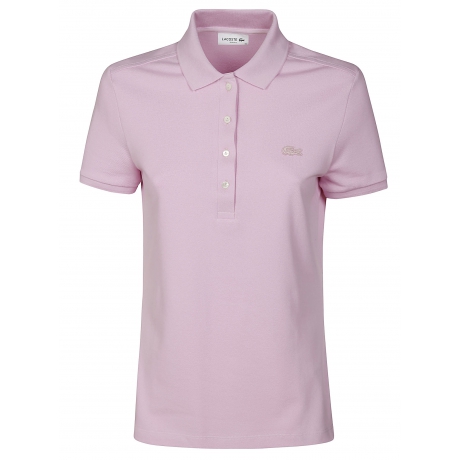 Lacoste polo donna rosa  in piqué di cotone stretch slim fit