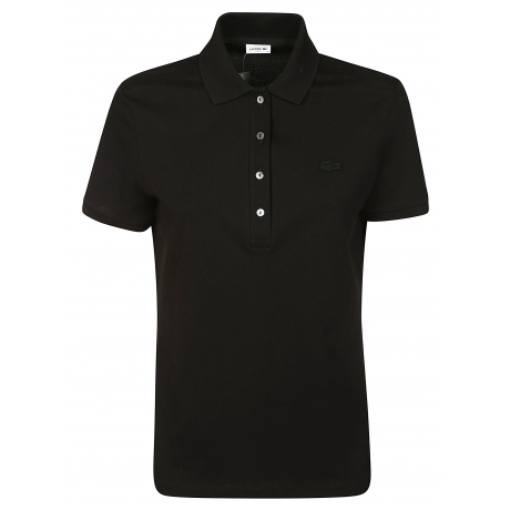 Lacoste polo donna nera in piqué di cotone stretch slim fit