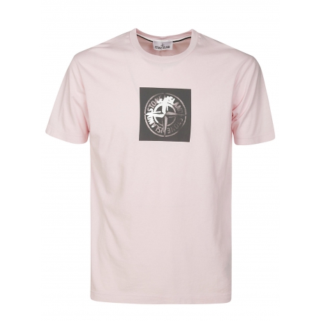 Stone Island t-shirt uomo a manica corta e logo frontale  in jersey di cotone rosa