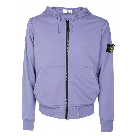 Stone Island felpa uomo con zip e cappuccio in cotone lilla