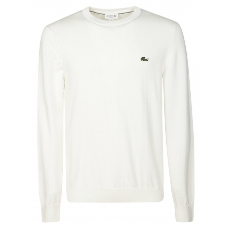 Lacoste maglia uomo bianco girocollo maniche lunghe in cotone