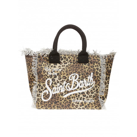 Saint Barth borsa donna vanity in tela con stampa leopardata