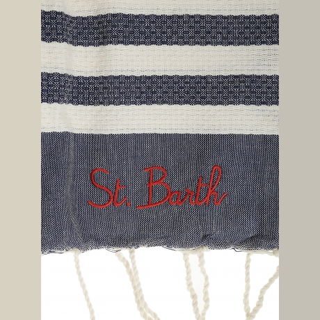 Saint Barth fouta classico a nido d'ape a righe bianche e blu