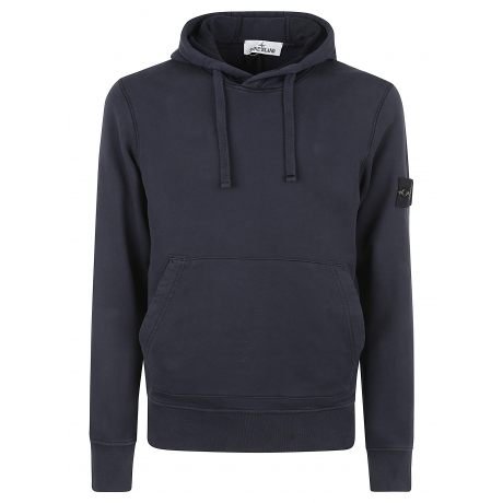 Stone Island Felpa blu uomo in cotone leggero con cappuccio