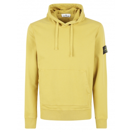 Stone Island felpa giallo uomo in cotone leggero con cappuccio