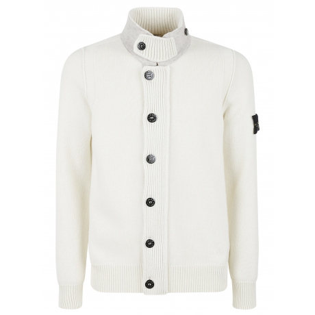 Stone Island cardigan bianco uomo in lana con zip e bottoni