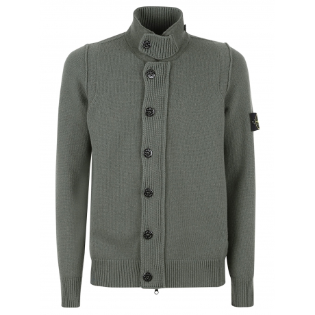 Stone Island cardigan verde uomo in lana con zip e bottoni