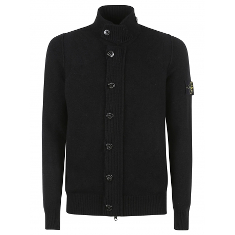 Stone Island cardigan nero uomo in lana con zip e bottoni