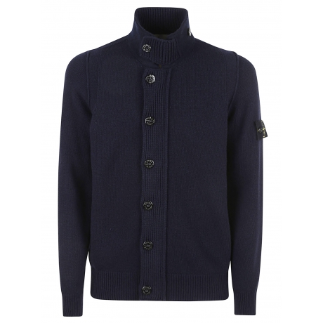 Stone Island cardigan blu uomo in lana con zip e bottoni