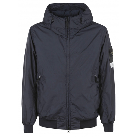 Stone Island giubbino blu uomo imbottito in nylon liscio con cappuccio