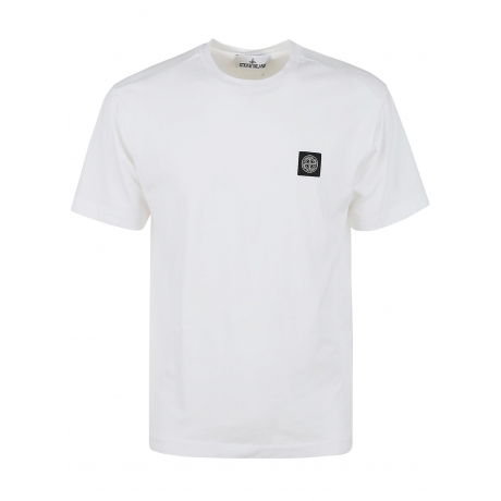 Stone Island T-shirt bianco uomo in cotone con micro logo