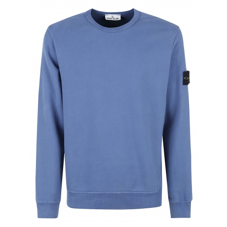 Stone Island felpa girocollo blu chiaro uomo in cotone pesante