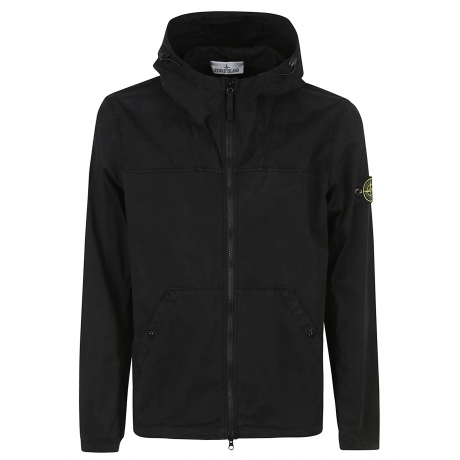 Stone Island giubbino nero uomo in cotone con zip e cappuccio