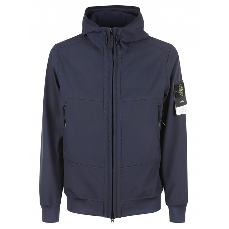 Stone Island Giubbotto blu uomo con cappuccio e polsini a coste