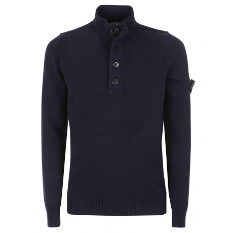 Stone Island maglia blu uomo in misto lana con bottoni