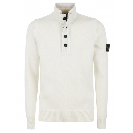 Stone Island Maglia bianco uomo in misto lana con bottoni