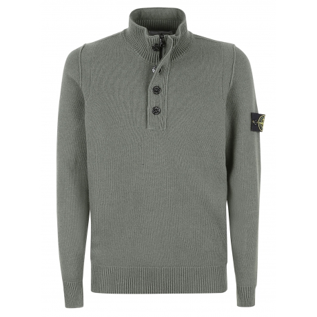 Stone Island Maglia verde uomo in misto lana con bottoni