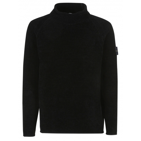 Stone Island maglia nero uomo con collo vulcano in ciniglia