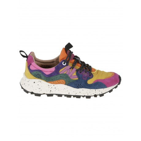 Flower Mountain scarpe fucsia giallo e verde donna in suede e nylon