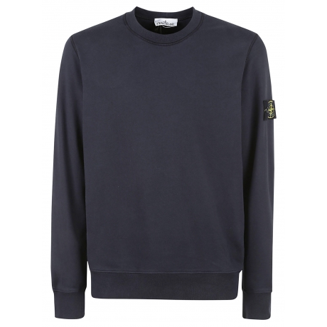 Stone Island Felpa girocollo blu uomo in cotone leggero tinto capo