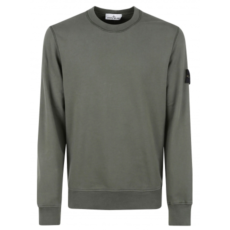 Stone Island felpa girocollo verde uomo in cotone leggero tinto capo