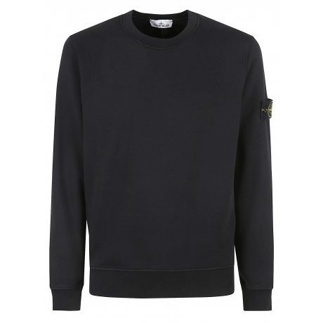 Stone Island felpa girocollo nero uomo in cotone leggero tinto capo