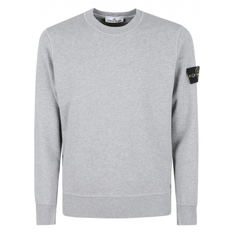 Stone Island Felpa girocollo grigio uomo in cotone leggero tinto capo