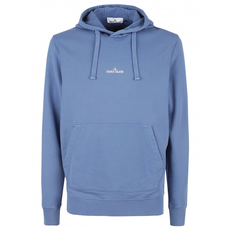 Stone Island Felpa blu chiaro uomo con cappuccio logo stampato retro