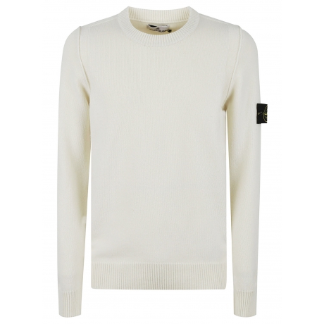 Stone Island Maglia girocollo bianco uomo in misto lana