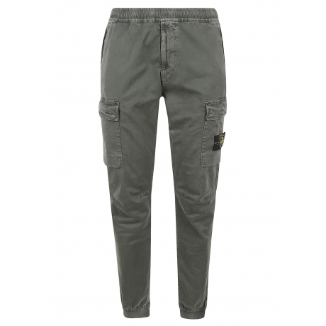 Stone Island Pantalone cargo verde uomo in cotone vestibilità regolare con elastico