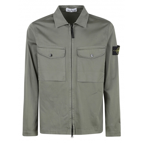 Stone Island Giacca-camicia verde uomo con zip e due tasche sul petto