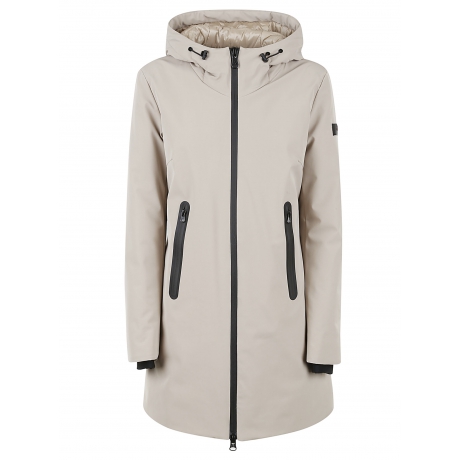 Peuterey Giubbino beige donna lungo sagomato con cappuccio fisso