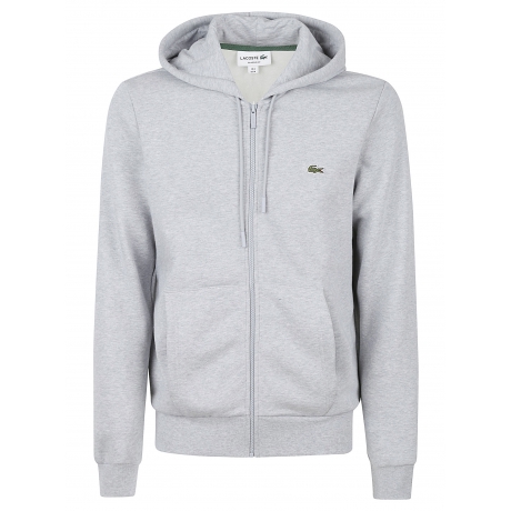 Lacoste Felpa grigio uomo in cotone con cappuccio e zip