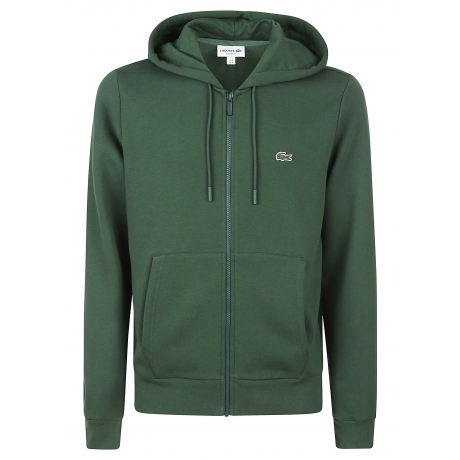 Lacoste felpa verde uomo in cotone con cappuccio e zip