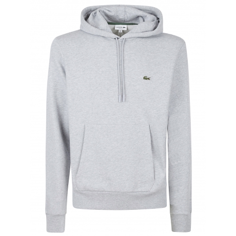 Lacoste felpa grigio uomo in cotone con cappuccio e tascone