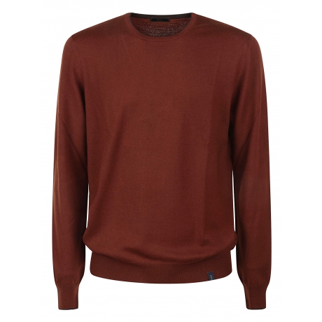 Fay Maglia bordeaux uomo in lana girocollo toppe a contrasto