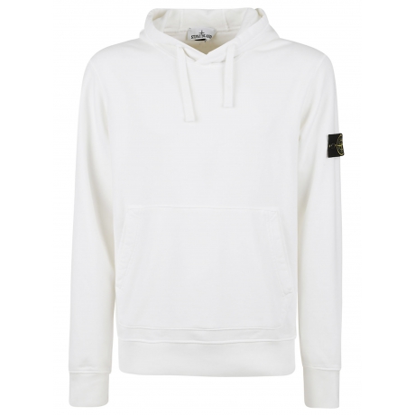 Stone Island Felpa bianco uomo in cotone con cappuccio e tasca a marsupio
