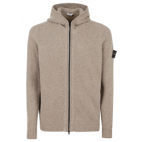 Stone Island cardigan tortora uomo con cappuccio e zip