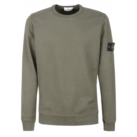 Stone Island felpa verde uomo girocollo in cotone pesante